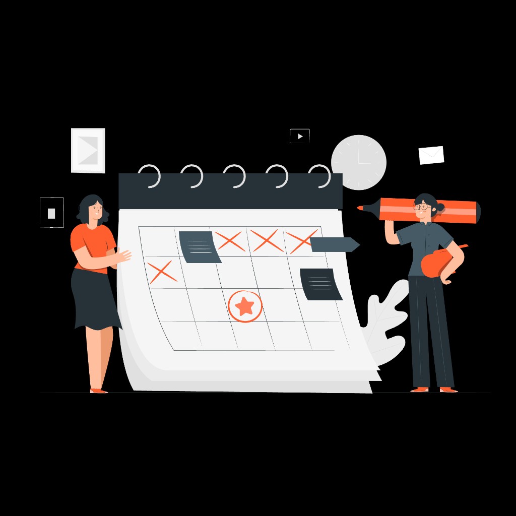 Illustration of tutors scheduling hours on a calendar